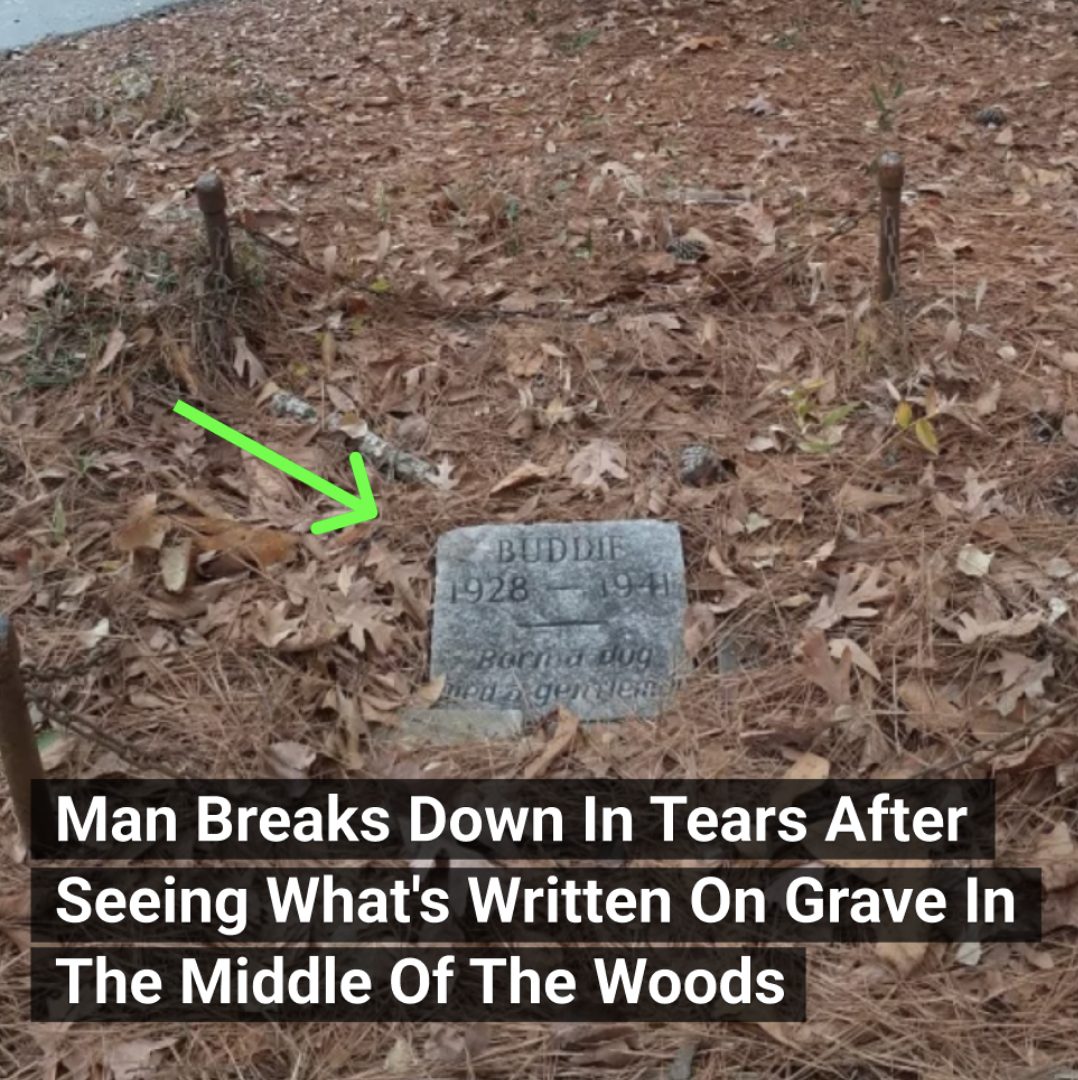 A man emotional after reading the inscription on a hidden grave